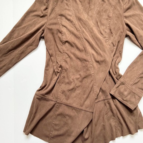 brown open front‎ cardigan faux suede long sleeve Size S/M Simply Noelle - Picture 11 of 12